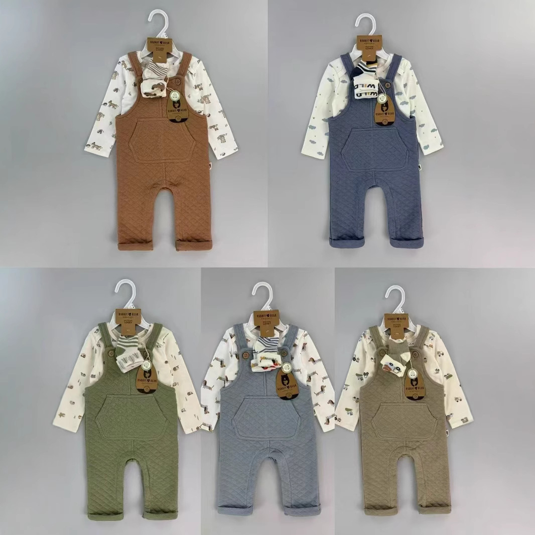 跨境春秋长袖背带连体哈衣外贸婴儿套装 baby clothes bulk price