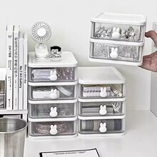 卡通兔子桌面收纳盒透明小抽屉储物文具盒书桌塑料迷你卧室收纳盒
