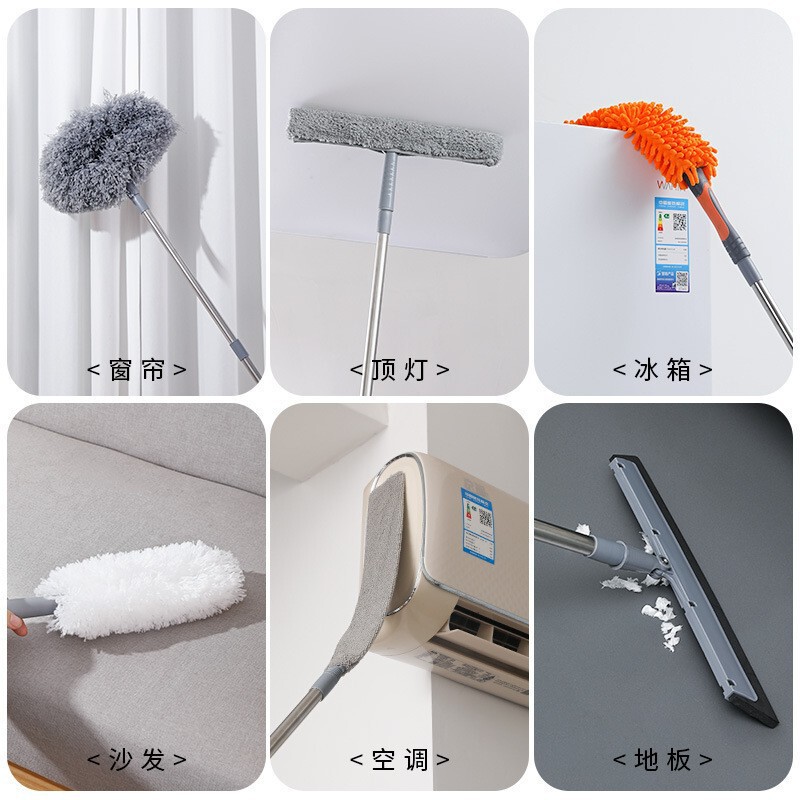 跨境热销二合一窗户清洁刮刀加长除尘刷双面高层玻璃擦蜘蛛网刷|undefined