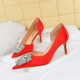 3165-AK11 Fashion Banquet Thin Heel High Heel Shallow Mouth Pointed Silk Side Hollow Water Diamond Button Women's Single Shoe