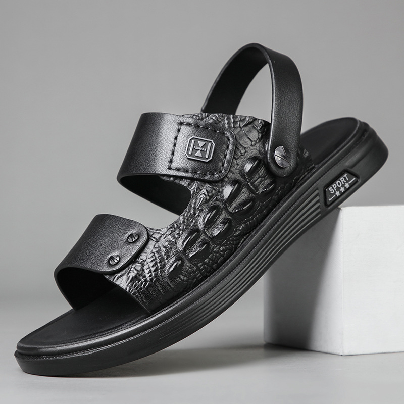 Primera capa de piel de oveja de verano Zapatos de playa de los hombres sandalias al aire libre moda casual cuero abierto dedo del pie zapatos de los hombres papá zapatillas de cuero suave