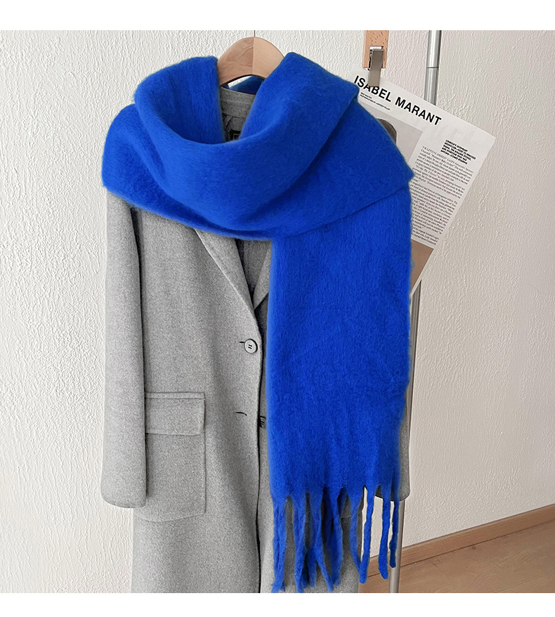 Solid color mohair with lazy style, soft fluffy solid color, big pull hair warm scarf for students and couples_voghion.com