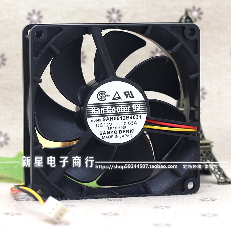 原装三洋sanyo 9AH0912B4031 9225 9cm 12V 0.03a超静音滚珠风扇