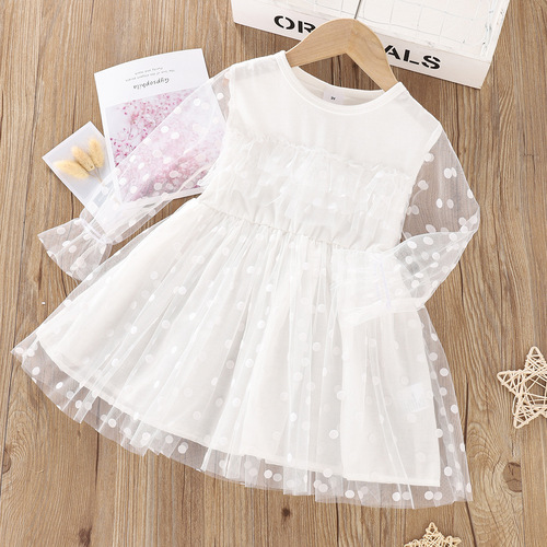 Ins women's foreign trade lace dress for girls 0-3 years old, black polka dot long dress, net princess dress for spring and autumn