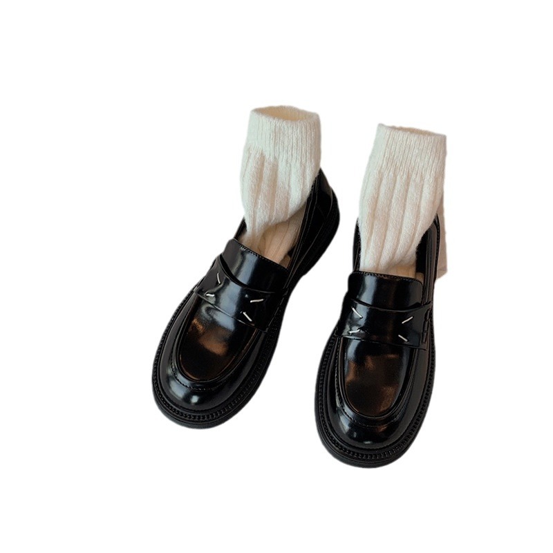 Uva mamá primavera nuevo británico retro punta redonda plataforma mocasines pequeños zapatos de cuero zapatos de una sola capa para las mujeres