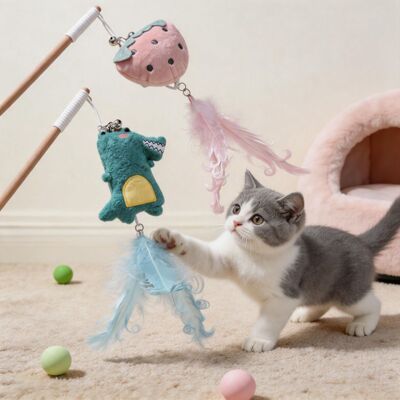 跨境逗猫棒批发恐龙羽毛逗猫杆自嗨啃咬木天蓼猫咪玩具造型宠物猫