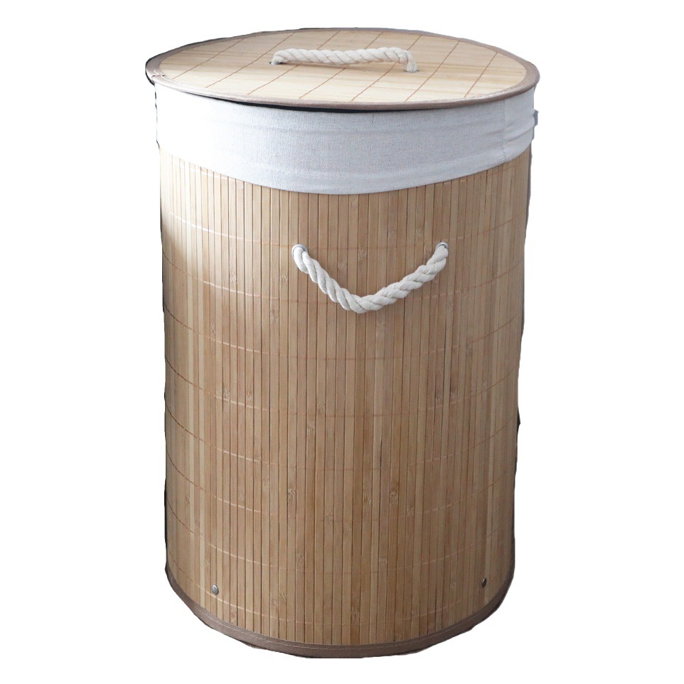 Cesta de lavandería a prueba de polvo transfronteriza cesta de lavandería cesta de almacenamiento tejida de bambú Cubo de almacenamiento de ropa sucia tejida plegable de bambú al por mayor