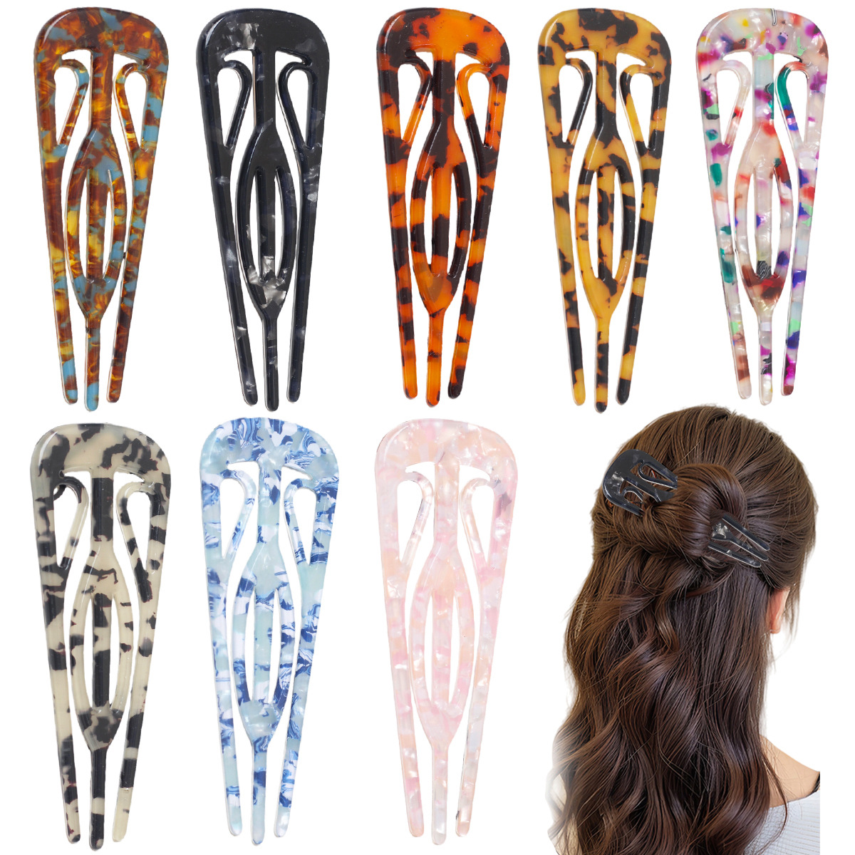 Transfronterizos Amazon nuevo estilo de imitación acético para damas en forma de U clip de pelo francés curvo clip de pelo con forma de bola image 1