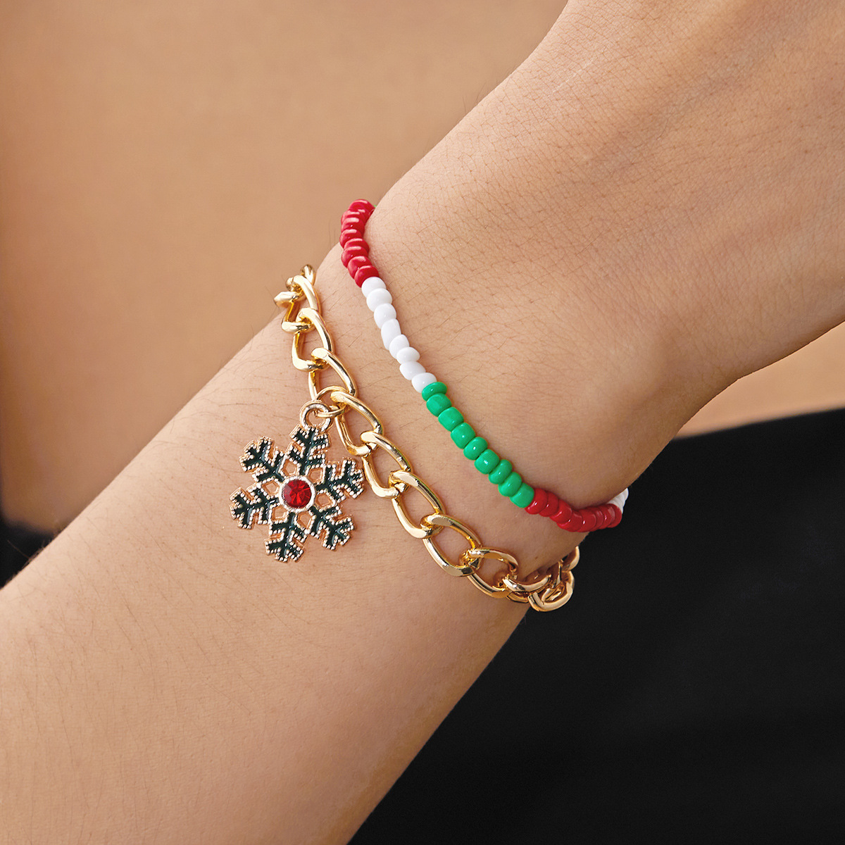 Heerlijk Bell Sneeuwvlok Patroon Rijstkralen Armbanden Met Kralen Kerst Groothandel display picture 6