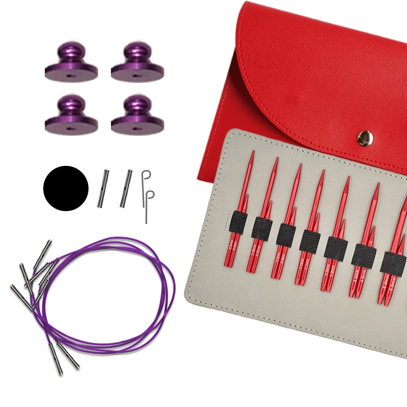Горячая продажа шерстяных игл Разборка алюминиевых кольцевых игл набор китайских красных длинных рукава иглы сменные веревки и удлиненные кольцевые иглы