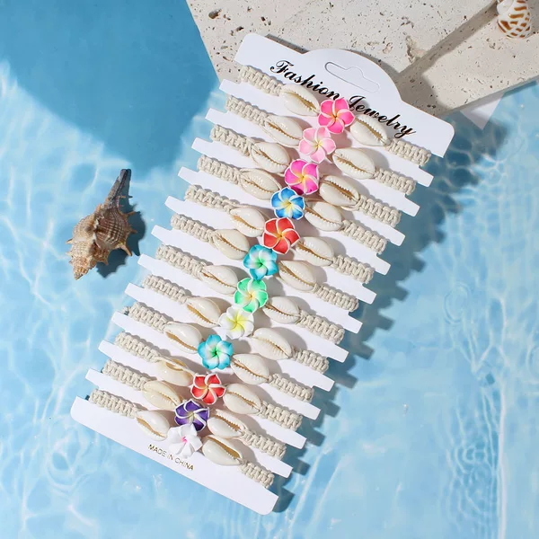 Cross-Border Soft Clay Flower Shell Bracelet, Ocean-Themed Jewelry, Beach Couple Surfing Adjustable Bracelet Set, Ocean Style