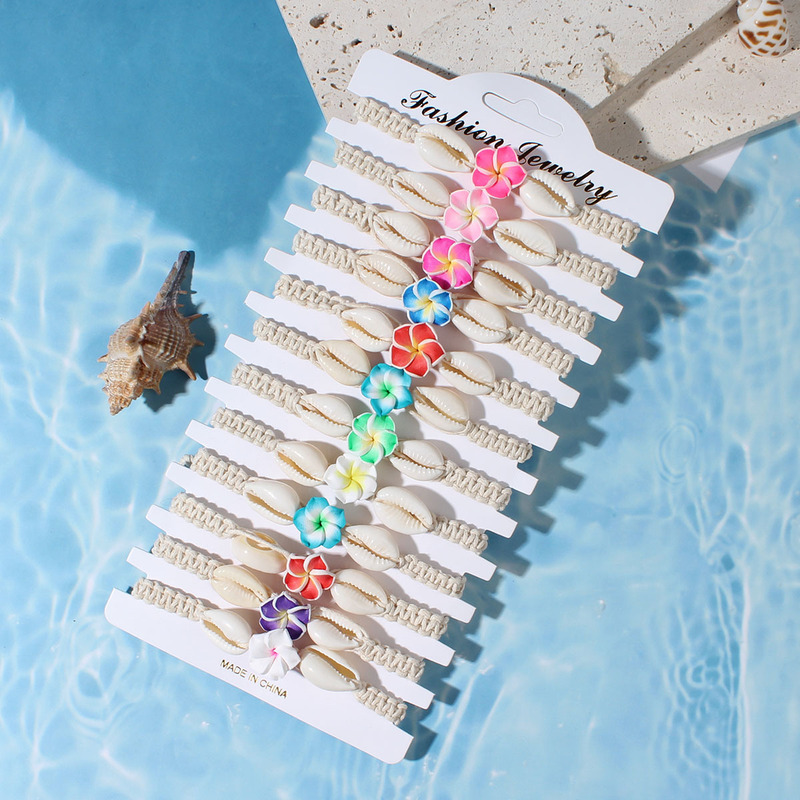 Cross-Border Soft Clay Flower Shell Bracelet, Ocean-Themed Jewelry, Beach Couple Surfing Adjustable Bracelet Set, Ocean Style