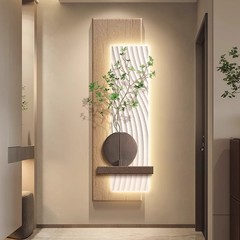 寂風玄関装飾画縦版通路掛け画高級感廊下端壁画砂岩画緑植灯画