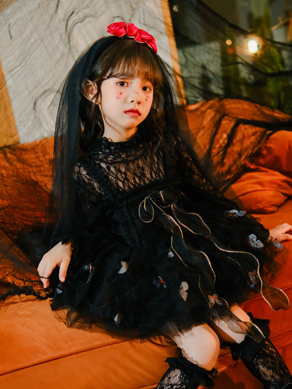 万圣节儿童服装走秀童装鬼新娘女童cosplay女巫婆蝴蝶精灵连衣裙|undefined