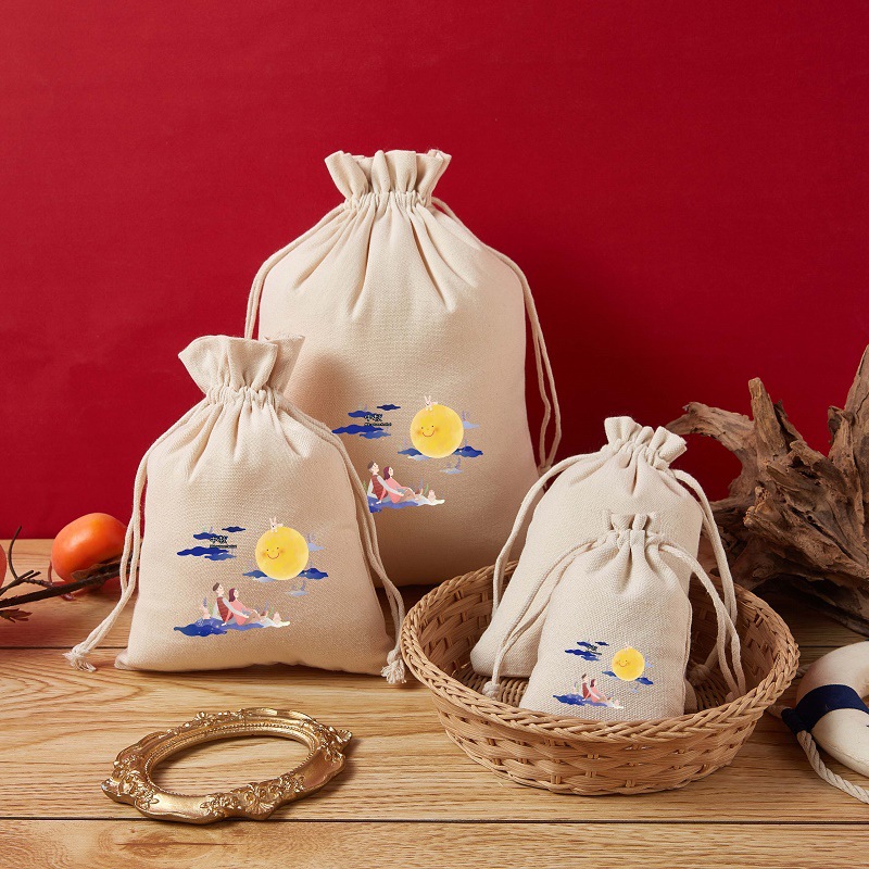 中秋节礼品帆布包装袋卡通抽绳束口送礼收纳袋糖果食品学生礼物袋
