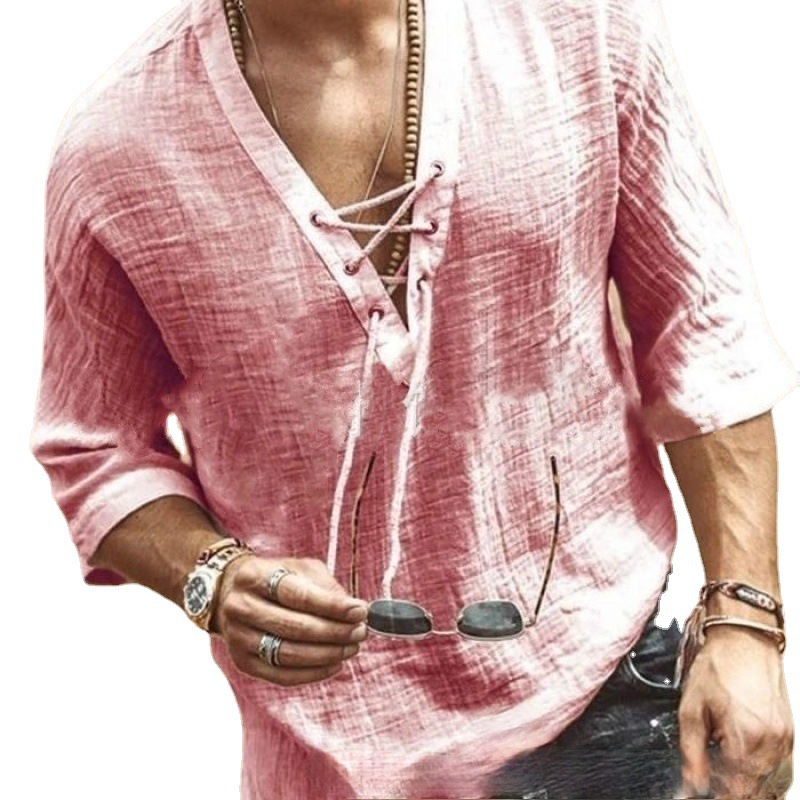 T-shirt da uomo con lacci sul petto e occhielli stile_voghion.com
