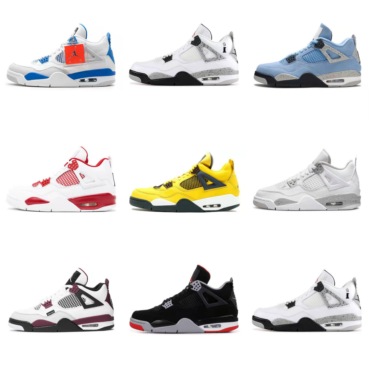 Fábrica de zapatos Putian aj4 lava caliente amarilla gran París gato blanco medianoche azul láser Joe 4 zapatos de baloncesto para hombres y mujeres