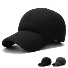 冬季中老年光板棒球帽毛呢护耳加绒保暖鸭舌帽时尚简约老头帽跨境