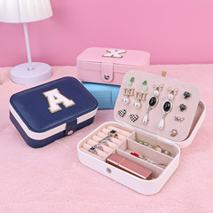 中號便捷皮革首飾盒多樣字母圖案可選首飾飾品收納盒首飾包