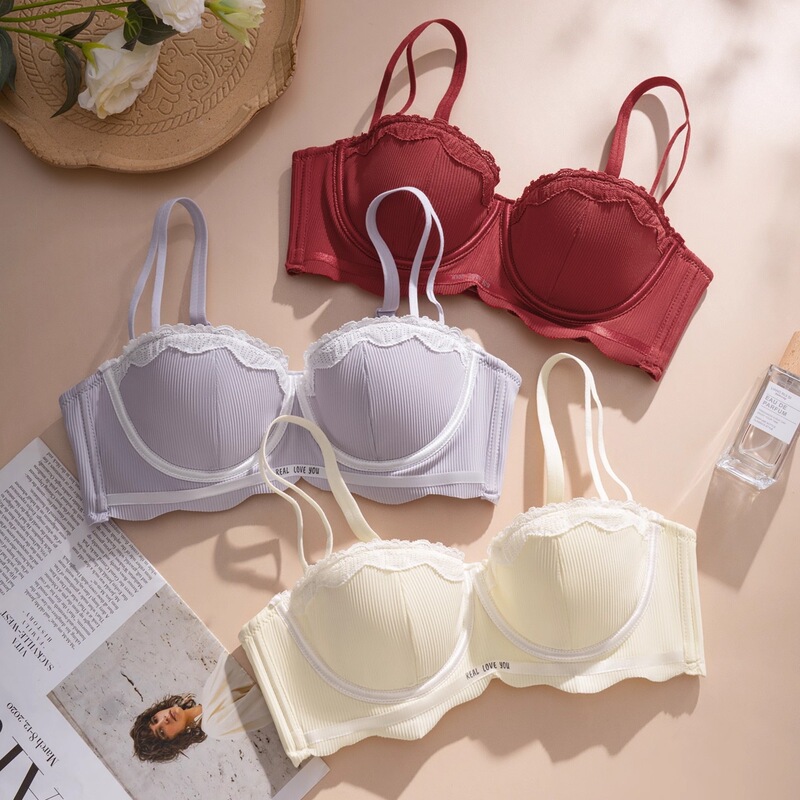 Ultra-Thin Lace Sexy Lingerie for Women with Large Busts, Minimizing Appearance, Gathering and Anti-Sagging, Soft Underwire, Seamless Lift-Up Bra
