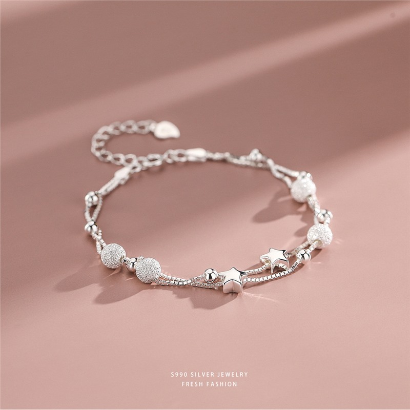 Pulsera de plata con charms doble capa, minimalista estrella_voghion.com