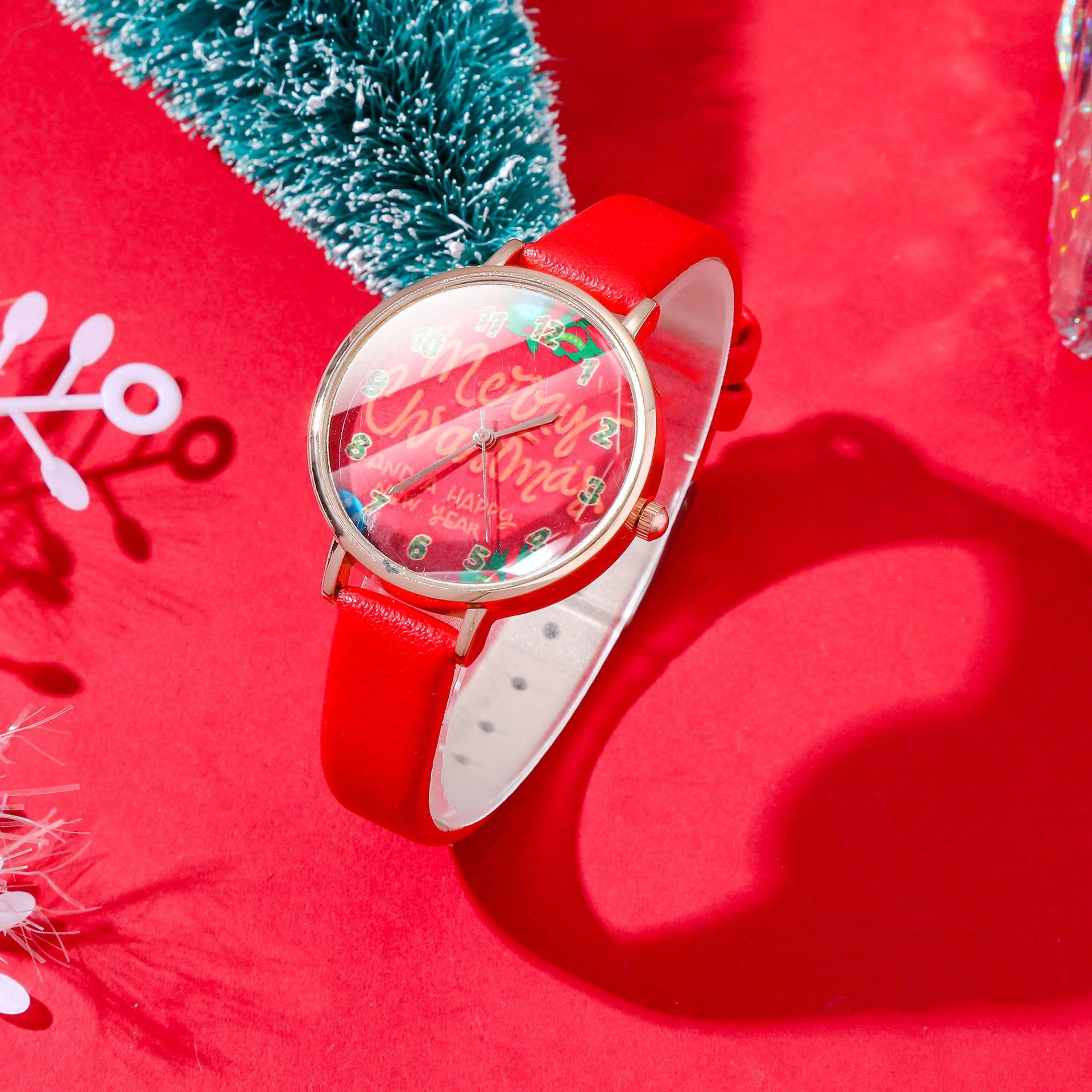 Weihnachtsuhr-Set, Cartoon-Weihnachts-Neuheiten im Herbst und Winter, Gürteluhr + Weihnachtsmann-Schmuckset_voghion.com