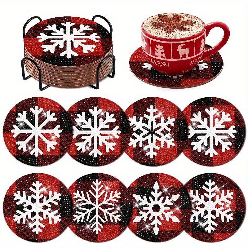 Diamante de dibujos animados almohadillas de taza letras rojas textura de madera hecha a mano puntos de perforación aislamiento térmico antideslizante diamante juguetes de pegatinas