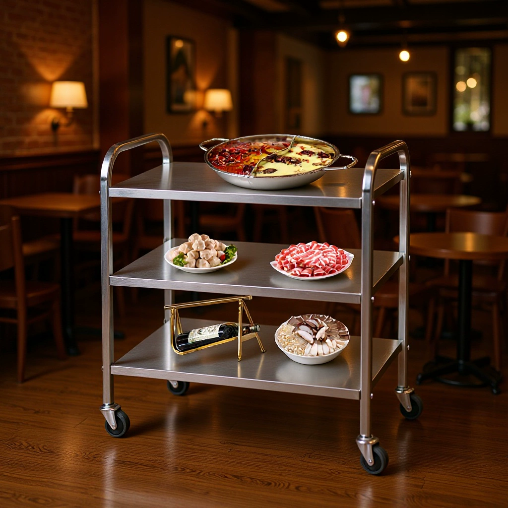 Трехъярусная сервировочная тележка для отеля и ресторана, деревянный трицикл, чайная тележка, прямые оптовые поставки, обеденная тележка из нержавеющей стали