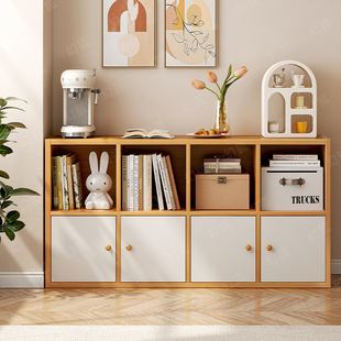 Bookshelf Rack Floor-standing Wall-mounted Low Cabinet Living Room with Door Storage Cabinet Combination Grid Cabinet Room Storage Cabinet Shengguang