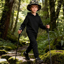 工厂-跨境2026年春季男/女中小童连帽卫衣卫裤套装纯色基础款