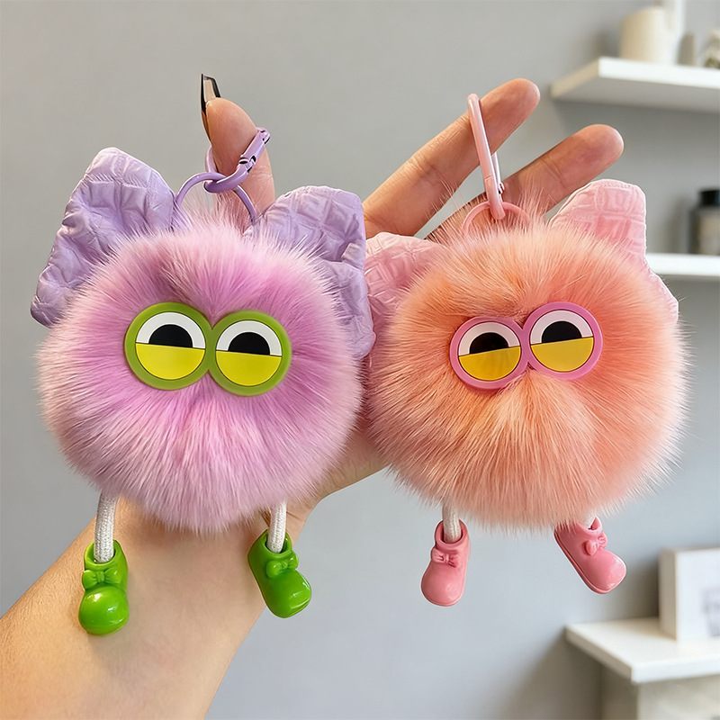 Grandes ojos arco peluche bolsas lindas llaveras de automóviles colgantes de bola de carbón imitación zorro colgantes de bola de pelo