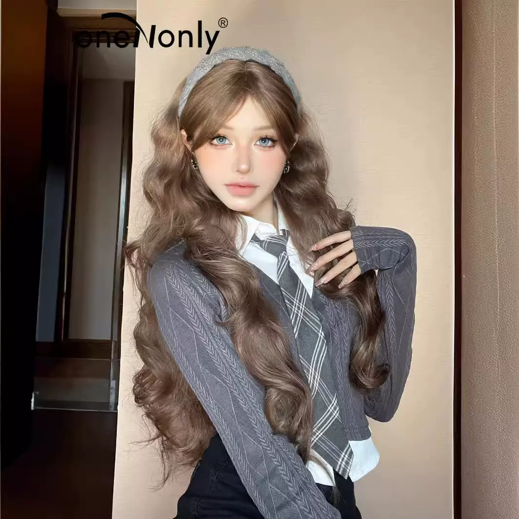 欧美假发女长卷发显白棕色长卷发仿真化纤假发自然气质全头套式