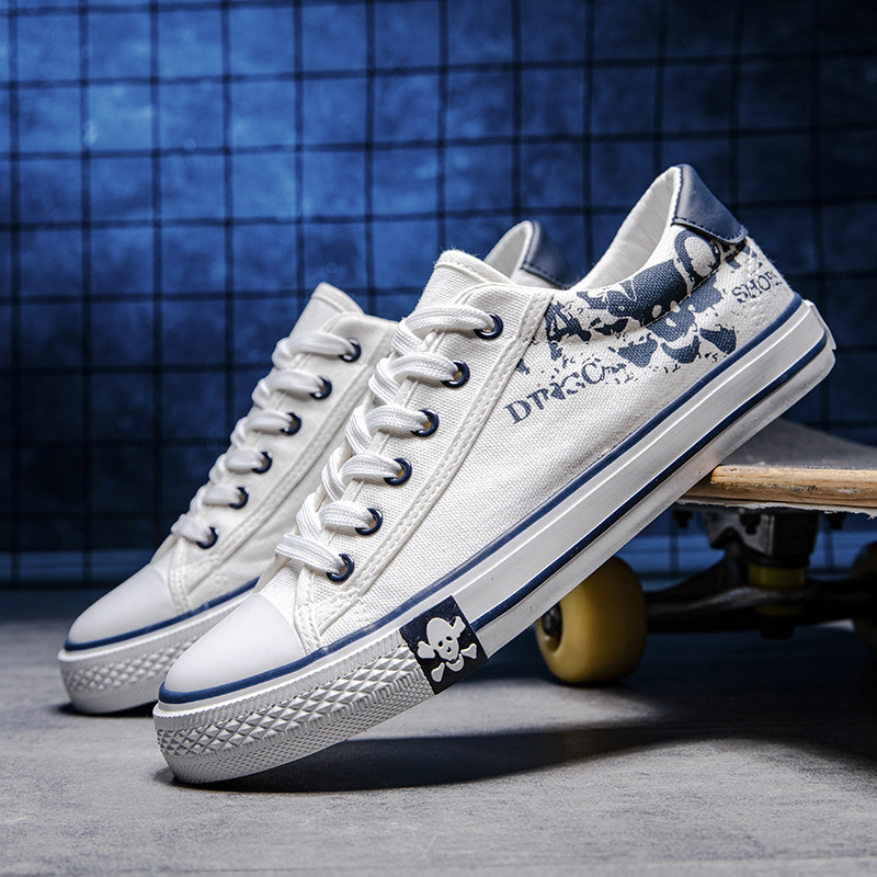 Spring and Autumn low-top men's shoes trendy graffiti board shoes Korean style versatile student canvas shoes Sports men's shoes wholesale