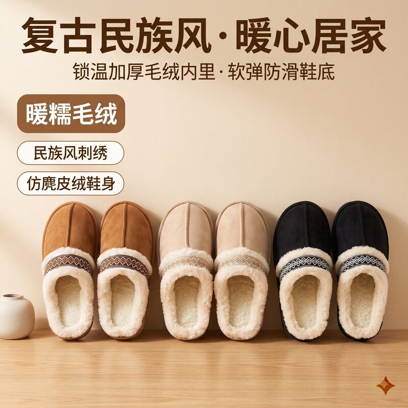 Thick-soled furry slippers for women, outdoor snow boots, closed-toe half-slippers, 2024 new winter style, plush-lined warm cotton slippers