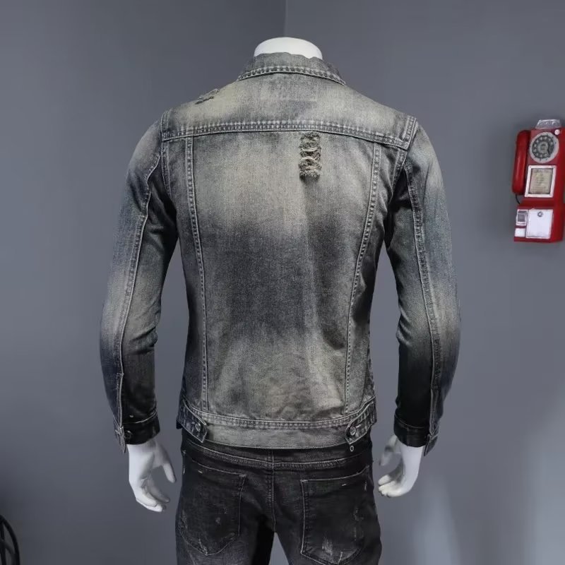 Retro hacer chaqueta de vaquero viejo hombre estilo coreano delgado tendencia guapo chaqueta de trabajo primavera y otoño 2024 ropa de motocicleta