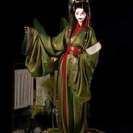 绿色战国袍复原款汉服女古装马山楚墓传统直裾大放量拖地