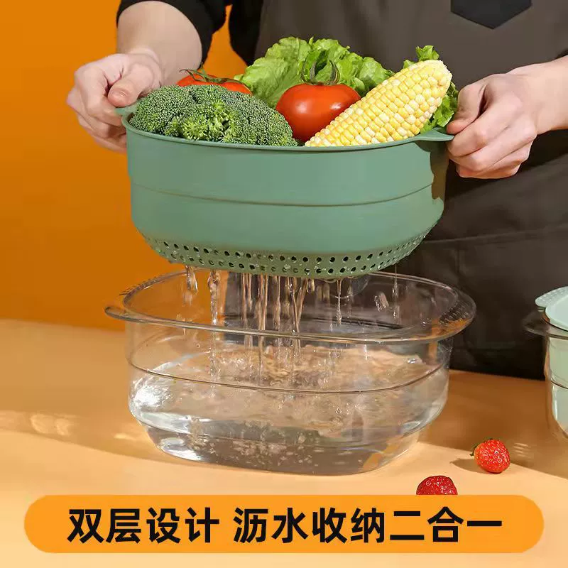 Популярная в Douyin прозрачная двойная корзина-дренаж, пластиковая раковина для мытья, многофункциональная кухонная раковина для мытья