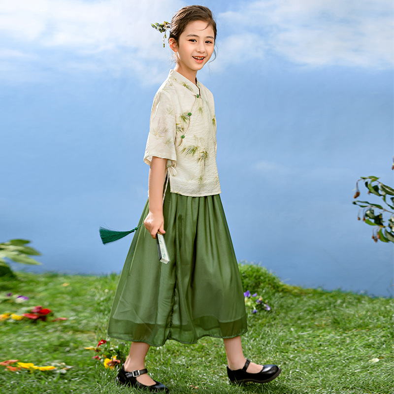2025新款国风汉服女童套装仙女宝宝夏款唐装旗袍小女孩马面裙子