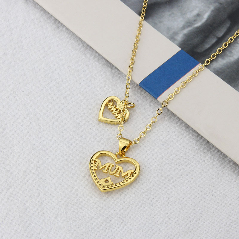 Colgante De Circonio Con Incrustaciones De Letras En Forma De Corazón De Europa Y América Para Mujer  Spot Chapado En Cobre Collar De Letras De Oro En Oferta display picture 4