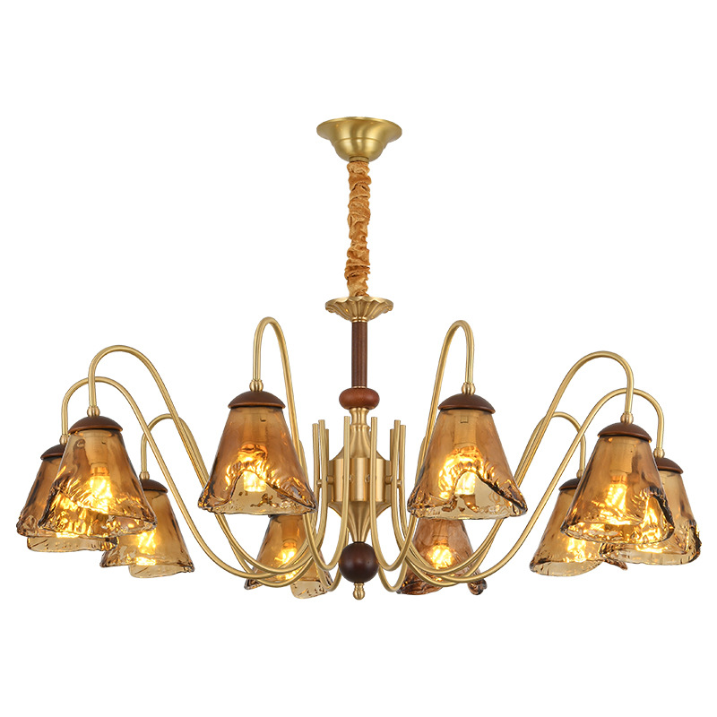 Todo el cobre francés medieval lámpara de sala de estar nuevo estilo americano retro madera maciza mirad dormitorio principal lámpara de comedor 413L
