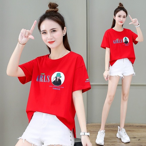 Short-sleeved T-shirt for women 2025 summer wear design with slits, loose, short half-sleeved T-shirt for small people