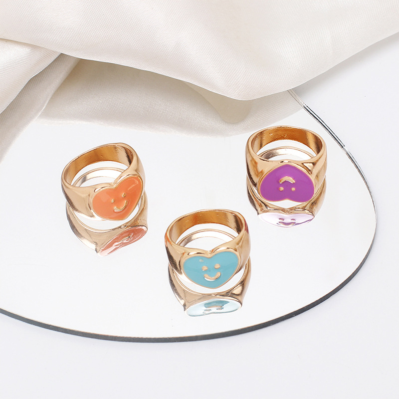7g Weight Women'S Gender Pink, Purple, Blue, Yellow Color One Size Size Wholesale Jewelry Dripping Oil Heart Smile Ring Nihaojewelry 2