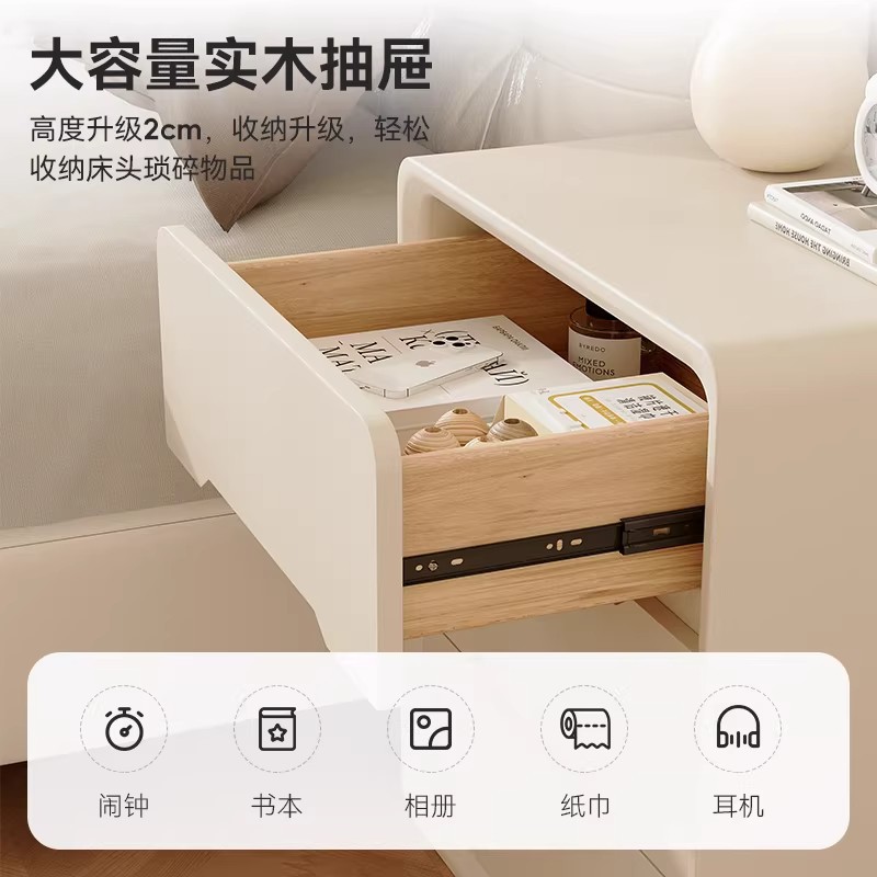 Escritorio de cabecera francés dormitorio familiar 2025 nuevo estilo ligero de lujo de alto nivel pequeño y simple gabinete de almacenamiento al lado de la cama viento crema