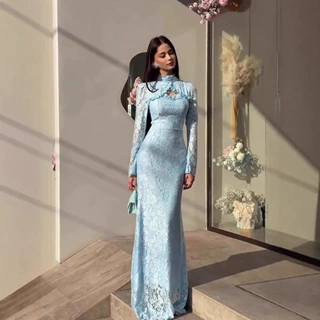 亚马逊欧美跨境2025年冬季新款复古华丽时尚长袖长裙修身连衣裙女