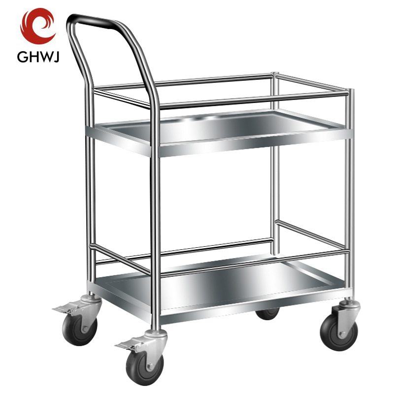 不锈钢双层手推车2层器械设备拉货平板车搬运小推车二层工具车