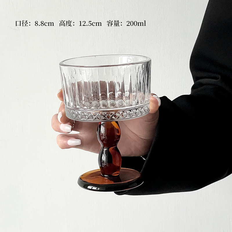 限定氛围感中古酒杯玻璃高脚杯香槟杯葡萄酒杯ins饮品杯冰淇淋杯|undefined