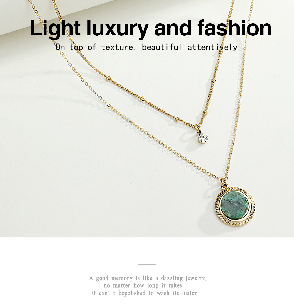 European And American Fashion Korean Style Personalized Natural Stone Pendant Stainless Steel Necklace Multi-layer Clavicle Chain Titanium Steel Clavicle Chain display picture 1