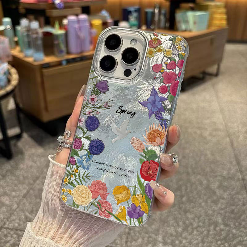 Birds and Flowers Are Suitable for Apple 17 Mobile Phone Case, New Glacier Case, Iphone17Promax Anti-Fall Protective Cover