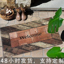 木板纹入户玄关脚垫丝圈印花庭院地毯PVC拉丝蹭土地垫几何印花