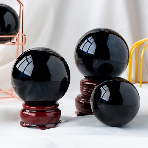 Natural obsidian crystal ball black crystal ball seven-star array ornaments raw stone polished home entrance feng shui ornaments